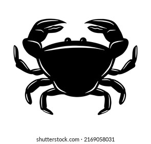 Crab logo icon, isolated emblem, graphic animal fish silhouette, flat black sticker.