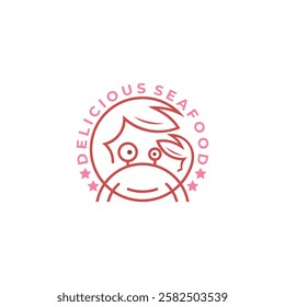 a crab logo with large claws next to it, delicious seafood