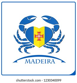 crab logo made from the flag of Madeira