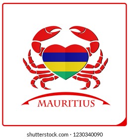 crab logo made from the flag of Mauritius