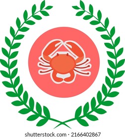 crab logo for seafood with green flower