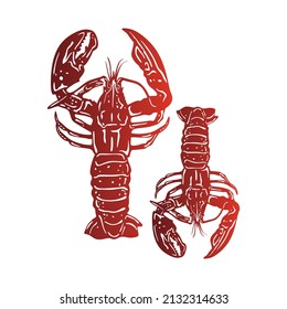 crab logo, silhouette of red lobster vector illustration