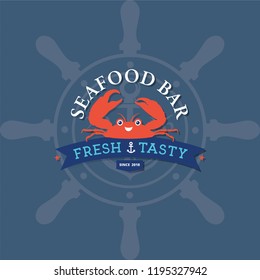 Crab logo template. Seafood restaurant vector design. Fresh and Tasty. Modern seafood  logo. Typography Design with Labels and Icons. Design concept, logo, symbols, logotype element.