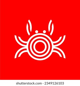 Crab logo vector design with red and white, circle, arrow, dartboard, flat design