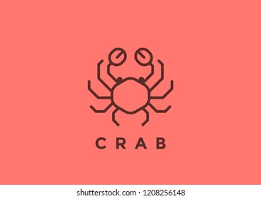Crab Logo vector design template geometric Linear style. Seafood Luxury Restaurant Store Logotype icon concept.