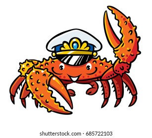 Crab in marine captain cap