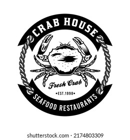 Crab and marine ship rope seafood restaurant badge