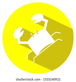 Crab mark icon. Circle button with a long shadow. Vector illustration