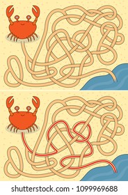 Crab maze for kids with a solution