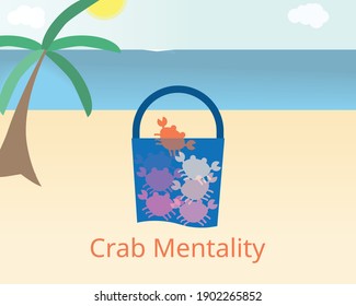 Crab mentality or crab theory in a bucket to pull other down with them vector
