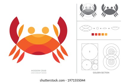 Crab minimal logo concept design composition with golden ratio.