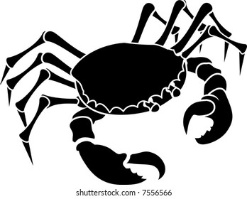 Crab.  Monochrome vector illustration of a stylised Crab