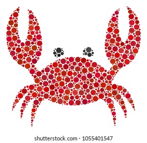 Crab mosaic of dots in different sizes and color shades. Circle elements are organized into crab vector illustration. Vector illustration.