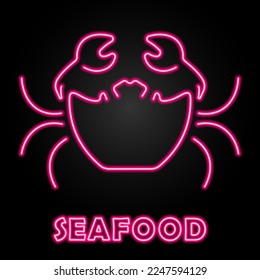 crab neon sign, modern glowing banner design, colorful modern design trends on black background. Vector illustration.