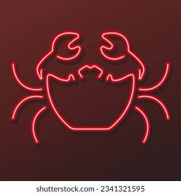 crab neon sign, modern glowing banner design, colorful modern design trends on black background. Vector illustration.