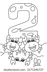 cangrejo con la página número dos de color lindo para niños vector