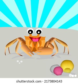Crab on the beach with sea shell