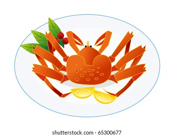 crab on plate with lemon