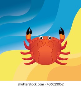 Crab on the sand . Vector illustration 