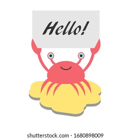 Crab on a sandy beach. Vector illustration.