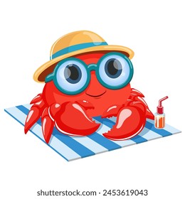 Crab on a transparent background. Cartoon character on a transparent background. A separate element for your design.