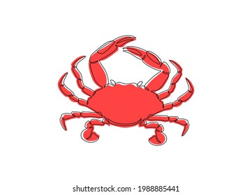 Crab one continuous line drawing. Hand drawn seafood logo, minimalist restaurant icon single line style. Vector illustration for print