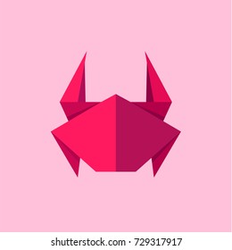 Crab origami flat design logo illustration full-color vector art