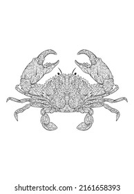 Crab ornament coloring page, black and white outline isolated on white background, stock vector illustration, print