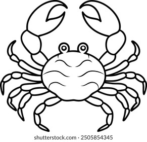 Crab outline or line art or sketch illustration silhouette with its claws raised and legs spread wide.