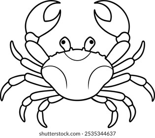 Crab outline vector art, line art illustration design. Design for seafood menu, coastal decor. Marine life and cuisine concept. Icon and Logo.