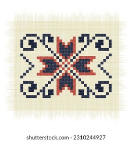 The Crab, Palestinian embroidery Tatreez symbol drawing over white background