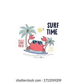 crab palm beach surf animal tee illustration art vector