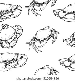 crab pattern including seamless on white background. Hand drawn crab vector. seafood with clipping path. seafood sketch.