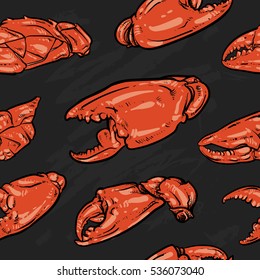 crab pattern including seamless on black background. Hand drawn crab vector.
