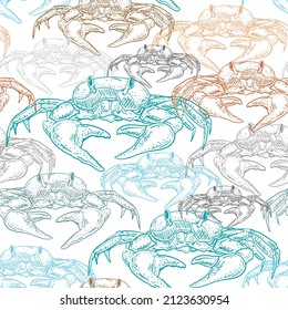 Crab pattern seamless. sea cancer background. Baby fabric ornament