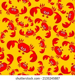 Crab pattern seamless. sea cancer red background. Baby fabric texture