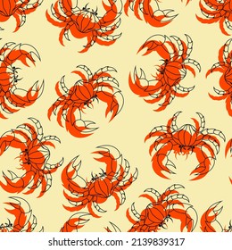 Crab pattern seamless. Sea cancer background. Sea animal texture. Baby fabric ornament