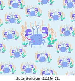 crab pattern with seaweed motif under the sea
