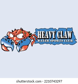 Crab with piercings mascot of a water sports club. Water sports club illustration concept.
