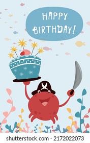 Crab - pirate wishes Happy Birthday