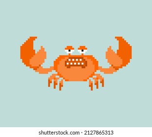 Crab pixel art isolated. 8 bit sea cancer red. pixelated Vector illustration
