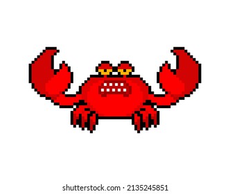 Crab pixel art isolated. 8 bit sea cancer red. pixelated Vector illustration