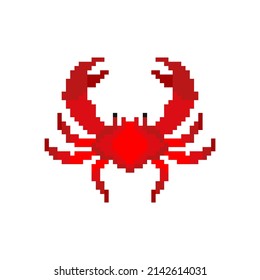 Crab pixel art. Sea cancer 8bit. Sea animal pixelated Vector illustration