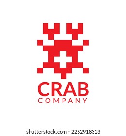 crab pixel logo vector in red color suitable for food brand