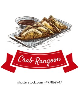 Crab rangoon colorful illustration. Vector illustration of Chinese cuisine.