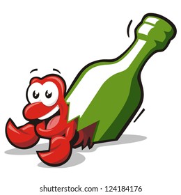 Crab recycling glass bottles