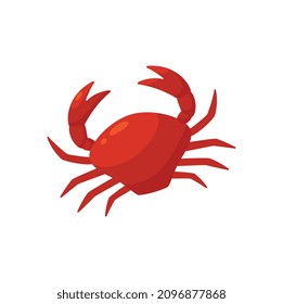 Crab red color vector icon. Sea food cartoon illustration, red crayfish with claws, isolated. Aquatic marine animal.