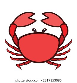 Crab red colored vector icon outline isolated on square white background. Simple flat sea marine animal creatures outlined cartoon drawing.