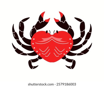 Crab with red shell and outstretched claws flat color vector character. Ideal choice for seafood restaurant menus illustration on white background