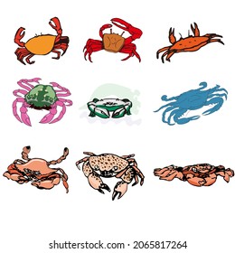 Crab Retro style vector cartoon illustration design set